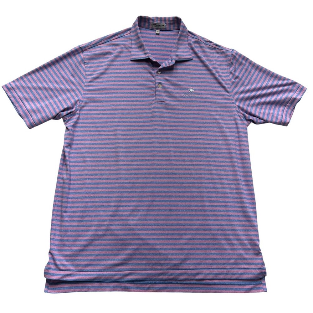 Peter Millar Summer Comfort Cabo Del Sol Striped Golf Polo Mens XL Pink Purple